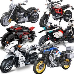 Techniek Motorfietsmodel Bouwstenen Moto Racing Motorbike Stad Vehicle Sets Off Road Moc Kits Kids Construction Toys 220715