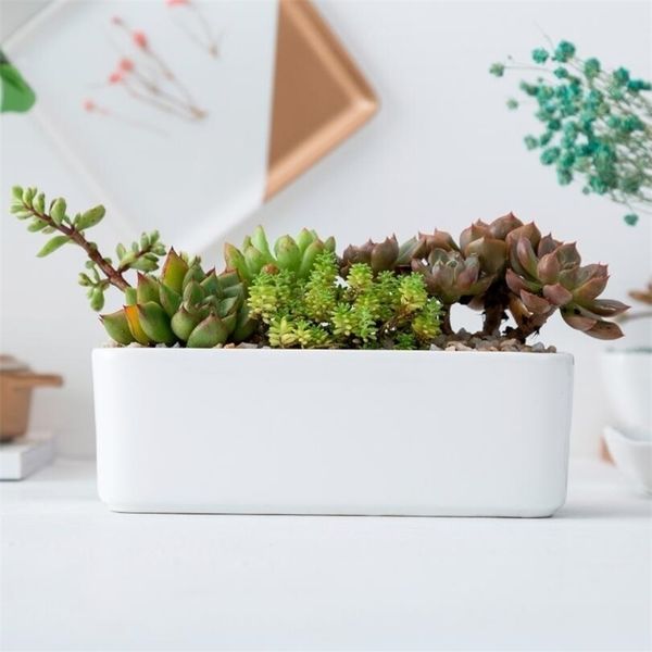 TECHOME Classique Accueil Planteur Bureau Céramique Blanc Pot De Fleur Rectangulaire Plante Succulente En Gros Usine Directement Ventes Y200709