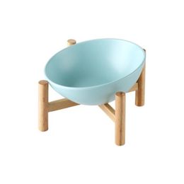 Techome le plus récent design Bowl de nourriture pour animaux de compagnie en céramique bol avec un bol à ossature en bois avec bol de chat biseau à cadre