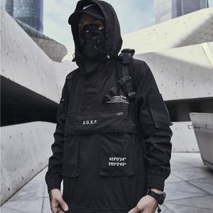 Techwear Jacket Men Streetwear Noir Anorak futuriste à capuche 201130