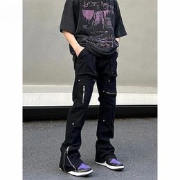 Techwear Jeans Hommes Y2k Noir Mode Pantalon En Denim À Jambes Larges pour Hommes Casual Streetwear Hip Hop Droit Baggy Jeans Élégant 240309