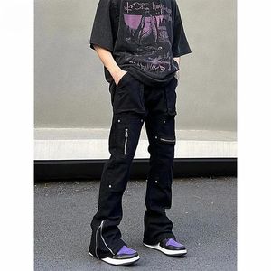 Techwear Jeans Mannen Y2k Zwart Mode Wijde Pijpen Denim Broek voor Mannen Casual Streetwear Hip Hop Rechte Baggy Jeans stijlvolle 240309