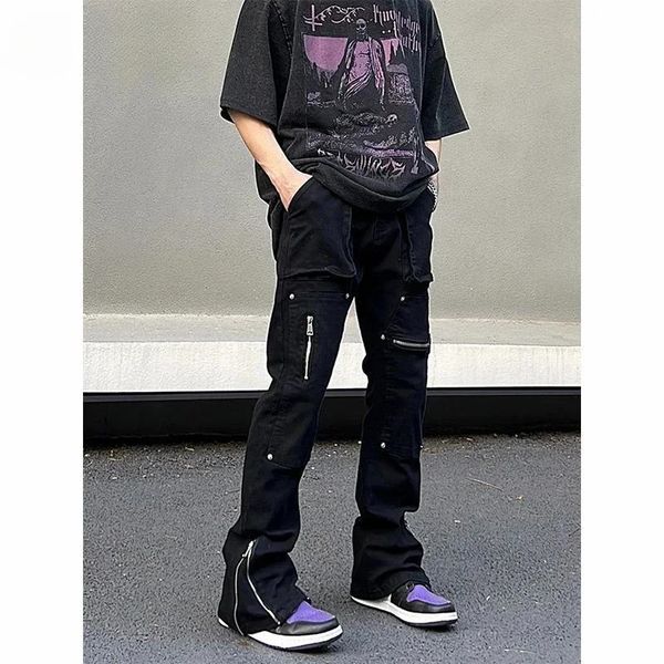 Techwear Jeans Men Y2k Black Fashion Pantalon denim à jambe large pour Streetwear Hip Hop Straight Baggy Élégant 240430