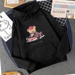 Teddybeer naast de auto bedrukte hoody vrouwen casual warm sweatshirt Harajuku fit capuchon mode herfst fleece dames tracksuit Aziatische maat