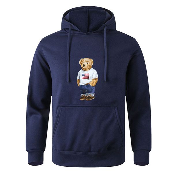 Sweat à capuche pour hommes, imprimé ours en peluche, mignon, ample, vêtements de sport, mode, chaud, polaire, personnalité, rue, Hip Hop