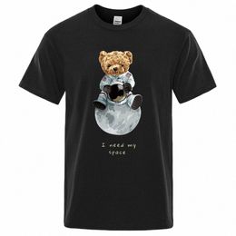 Teddybeer Imiteert Amerikaanse Astraut Mannen Vrouwen T-shirts Losse T-shirts Cott Comfortabele T-shirt Oversized Tops Streetwear N54G #