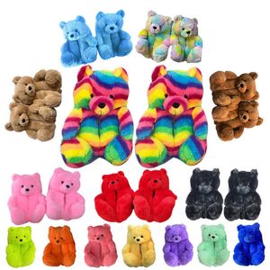 Zapatillas de oso de peluche 2021, recién llegados, peluche borroso, venta al por mayor, zapatillas de felpa de nuevo estilo, zapatillas de oso de peluche para mujeres y niñas Y0902