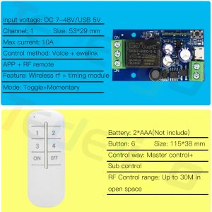 Tedeligo WiFi Ewelink Smart Switch 2.4 GHz Remote Controller USB 5V DC 12V 24V 48V Relay Relay Receiver Timing Module, Travaillez avec Alexa