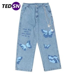 TEDSN Hip Hop Jeans Pantalons à jambes larges droites Harajuku Oversize Streetwear Loose Joggers Hommes Baggy Pantalon 211111