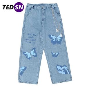 TEDSN Hip Hop Jeans Straight Wide Leg Pantalon Harajuku Oversize Streetwear Loose Joggers Hommes Baggy Pantalon 211108
