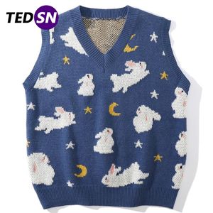 TEDSN Gebreide Trui Vest Kawaii Mouwloze Top Mannen Vrouwen Tank Oversize Losse Trui Casual Koreaanse Leuke Herfst Kleding 220822