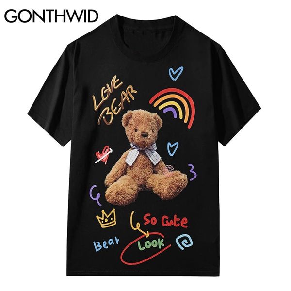 Camisetas Harajuku Graffiti Toy Bear camisetas de manga corta Streetwear Hip Hop moda algodón camiseta Tops 210602