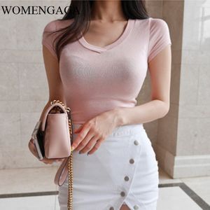 Tee Dames Mode Womens Roze V-hals Tops Bodycon Lange Mouw Blouse Sexy Herfst Shirt Blusas Mujer de Moda F06H 210603