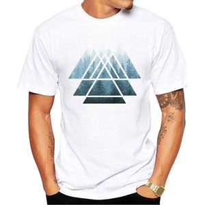 TeeHub Misty Forest Mannen T-shirt Mode Heilige Geometrie Driehoeken Gedrukt Tshirts O-hals Korte Mouw Koele Tops Grappige Tees X0621