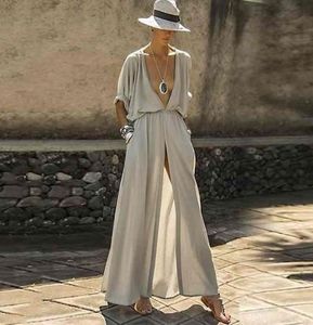 Teelynn Sexy Deep V Neck Split Bikini Cover Up Women MAXI Robes Boho Beach Verstidos Viens d'été décontracté robe plus taille 21047450023