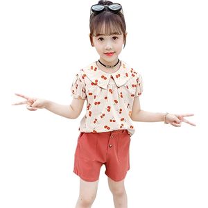 Tiener meisjes kleding bloemen t-shirt + korte kinderkleding voor zomer kinderen meisje set casual stijl kinderen doek 210528