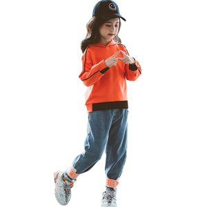 Adolescentes Vêtements Hoodies + Jeans Survêtements Pour Appliques Vêtements Fille Patchwork Enfants 6 8 10 12 14 210527