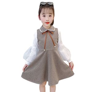 Tiener meisjes kleding plaid jurk + blouse trainingspakken voor boog meisje kant kinderen 210528