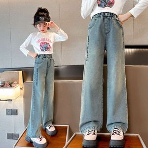 Teen Girls Jeans Cotton Denim Hip Hop Slack Bottom Joggers Streetwear Kids Skinny Blue Pantal