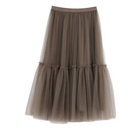 Teen Girls Mesh Skirt Autumn Korean Elastic Waist Skirt Cute Mother and Daughter Clothes Kids Girls Elegant Skirt, #1066 210331