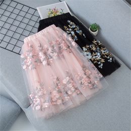 Adolescentes filles jupes broderie enfants Sequin jupe pour filles été danse longue jupe princesse jupe taille élastique enfant vêtements 220423