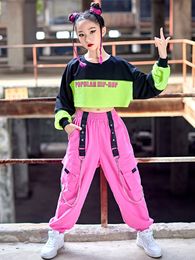 Teen Kids Jazz Dance Clothes Girls Long Manches Tops Pantal Hip-Hop Pantalon Pantalon Costume de concert Kpop Wear Rave Bl9075