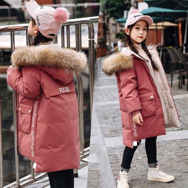 Teen Jeunes filles Manteau chaud Manteau d'hiver Parkas Vêtements d'extérieur Tenue adolescente Enfants Enfants Veste à capuche en fourrure pour 5 6 8 10 12 ans 211027