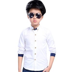 Teenage Boys Shirts Lange mouwen Solid Turn Down Collar for White Kids Tiener Kleding 6 8 10 12 14 jaar 220222