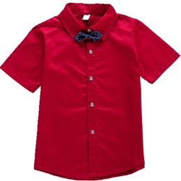 Teenage Boys Shirts White Cotton Bow Design Bow Sleeve Big Bouton Down Enfant Blouse pour bébé enfants 2-14 ans 240326