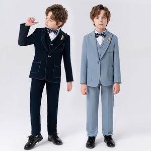 Tiener Kinderen Pak Boy Gentleman Small Suit Wilat Pak Fotografie Piano Host Performance Jurk Suit (Shirt + Jacket + Waistcoat + broek + Bow Tie + broche)