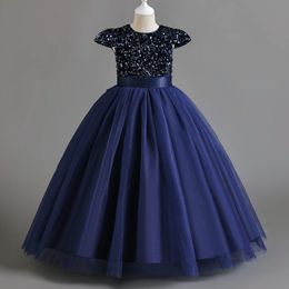 Vestido para niñas adolescentes Ropa de verano para niños Fiesta Elegante Princesa Ropa larga de tul Vestidos de ceremonia de boda con lentejuelas para niños 240318