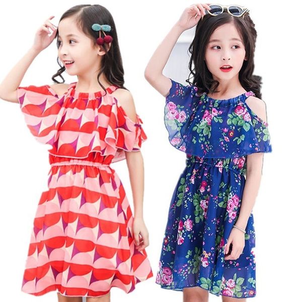 Robes pour adolescentes Floral Off épaule Bohemian Beach Sundress pour adolescentes 6 8 10 12 13 ans avec collier vintage Q0716