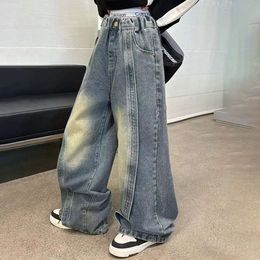 Tienermeisjes mode gesplitst design vloer jeans broek Kids Wide-Leg denim broek voor 6 8 10 12 14 jaar kinderen bodems L2405