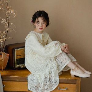 Vestido de princesa de encaje dulce para chicas adolescentes 2021 primavera otoño nuevo estilo coreano ropa elegante para niños de longitud media, #9334 Q0716