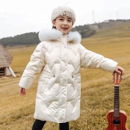 Tienermeisjes winterjas bont kraagkraag warm lang glanzend down jas voor meisjes 5-14 jaar kinderen meisje parka sneeuwkleding 231221