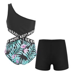 Teenager Girls Swwearwear Two Pieces Girls Massuit de maillot de bain Kids One épaule Swimsuit avec Shorts Set Children Beach Wear