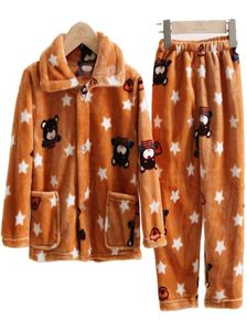 Tieners Kinderen Fleece Pyjama's Winter Dikke Warm Flanel Sleepwear Girls Jongens Lapel Coral Fleece Baby Pijama's Big Kids Homwear4766672