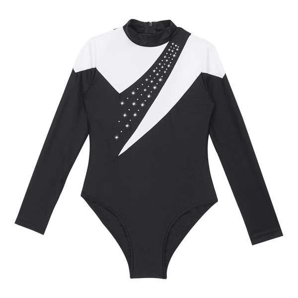 Adolescents de gymnastique juge de gymnastique Enfants à manches longues Ballet tutu tutu justaucorps pour les filles en strass de patinage brillante