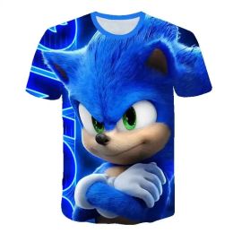 T -stukken 2023 Nieuwe Sonic T -shirt Kids Clothing Boys Cartoon Game Super Sonic Boys Cleren Children T -shirt zomerkleding voor meisjes