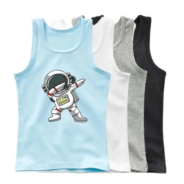 Tees 2023 Toddler Kid Vêtements Summer Coton Vier Top Boys Sans manches Carton Tampoud Astronaute Tshirt Childret Singlets