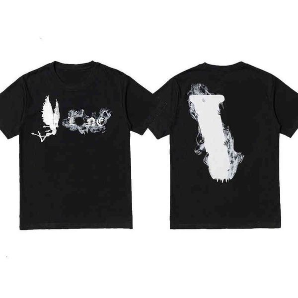Tees Camiseta de manga corta con V reflectante grande 20ss | Diseñador de verano Hip Hop Friends camiseta blanca y negra No fumar Skull Angel camisas para hombre