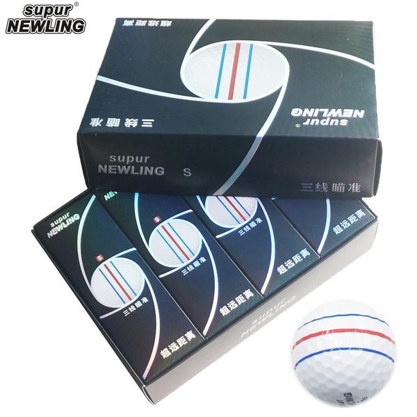 Tees Marque Nouvelle Balle de Golf 12 pièces/boîte 3 Couleurs Lignes de But Complètes 3 pièces Balle de Jeu de Golf Super Longue Distance avec Emballage de Détail Livraison Directe