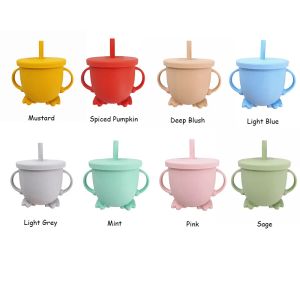 Tees Chenkai 10pcs 8 Color Baby Aliteding Snack Paille Baby Cups Food Grade Silicone Dropprooffant Learn Drink Tup Two Handle Grasp