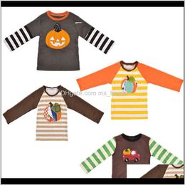T-shirts Vêtements Bébé Maternité Drop Delivery 2021 Bébé Halloween Patchwork T-shirts 5 Couleurs Coton À Manches Longues Citrouille Stripe Imprimé Broder