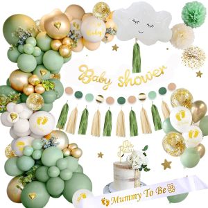 Tees Jungle Green Balloon Garland Boy Girl Baby Shower Decoratie Pasgeboren Baby Party Decoraties met papieren pompoms Mummy To Be Sash