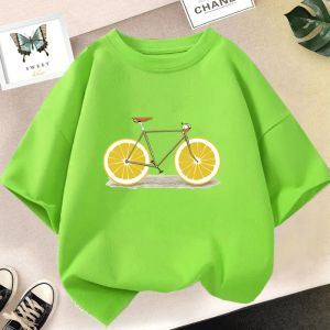 Tees Kids T -shirt Leuke citroen fruit cartoon fiets geprinte tops tee korte mouw grafische zomer modejongen meisje kleding unisex t -shirt