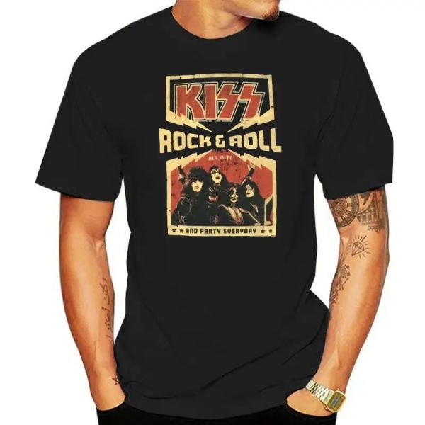 Tees Kiss Rock Roll All Nite Party Everyday Black Tshirt New Band Merch 2022 NUEVA LLEGA MEN THISHS