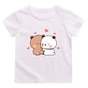 Tees Panda Bear bubu et dudu mignon t-shirt kids cuves d'été 100% coton filles tops dessin animé imprimement t-shirt rose onkeck