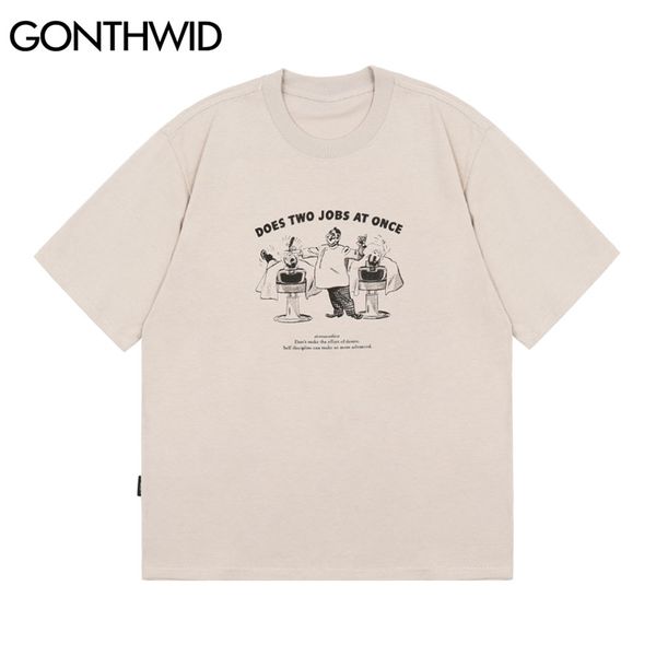 T-shirts Chemises Dessin animé Deux emplois Imprimer T-shirts à manches courtes Streetwear Hommes Summer Hip Hop Harajuku Casual Coton Tops 210602