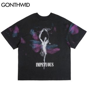 T-shirts Harajuku Dancer Punk Rock T-shirts Gothic Streetwear Fashion Hip Hop Casual Coton Sleeve Sleeve Tops 210602